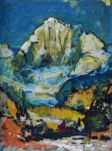 Werkverzeichnis Nr. 1607, um 1991, Berg, Acryl/Öl auf Karton, 49,8 x 37,4 cm